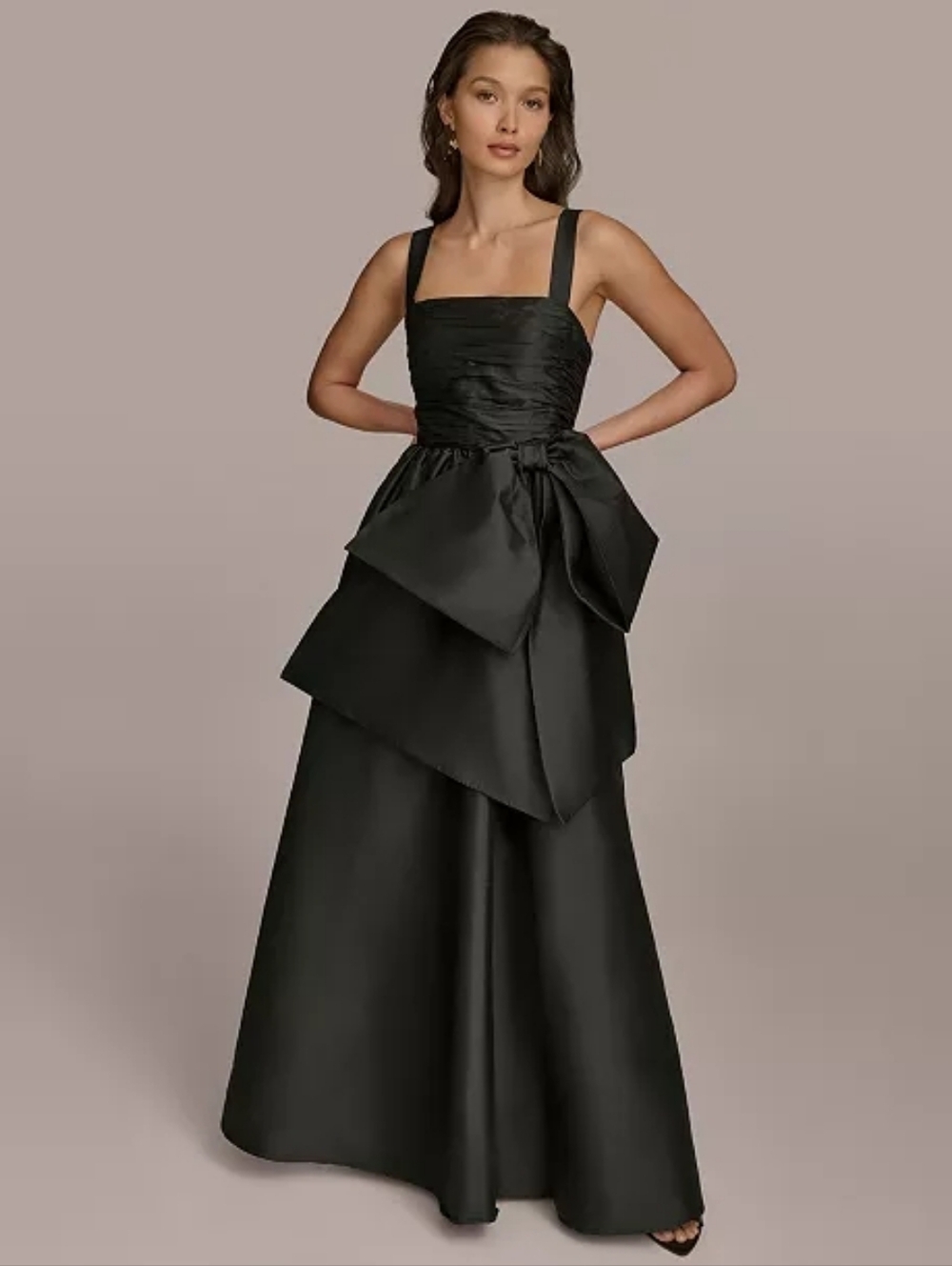 NWT Donna Karan Black Straight-Neck Bow-Trim Ballgown, Size 12 - Picture 2 of 10